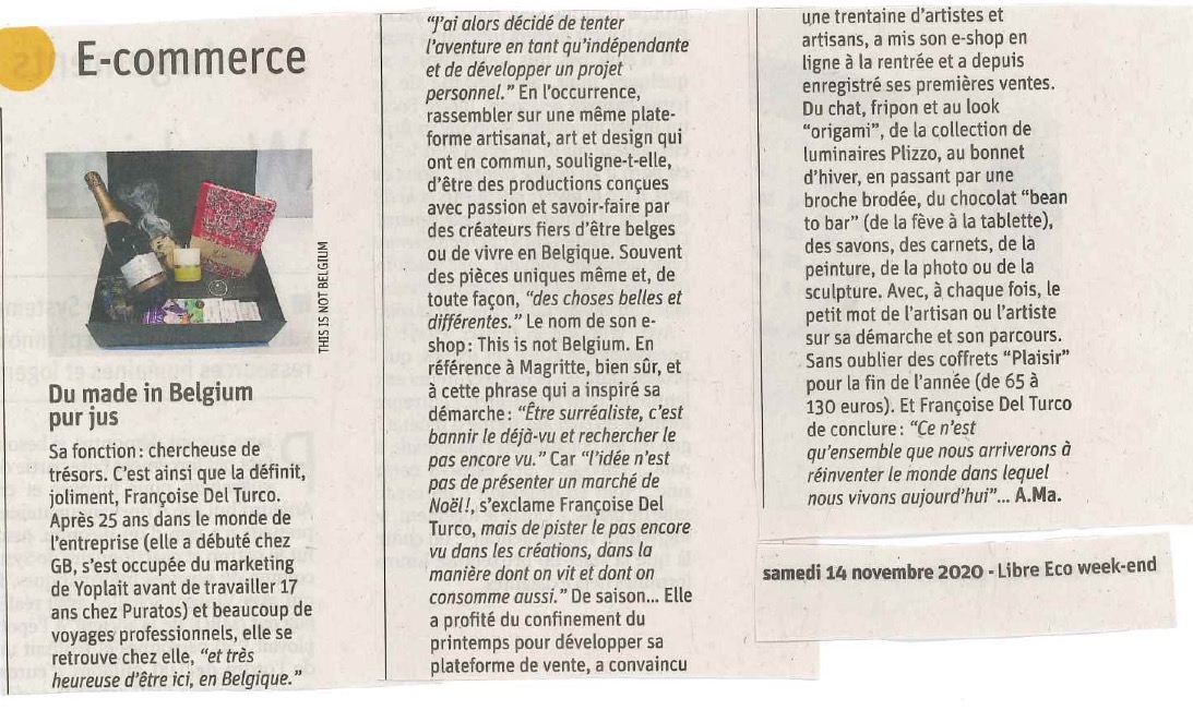 article la Libre Eco week-end 14 novembre 2020