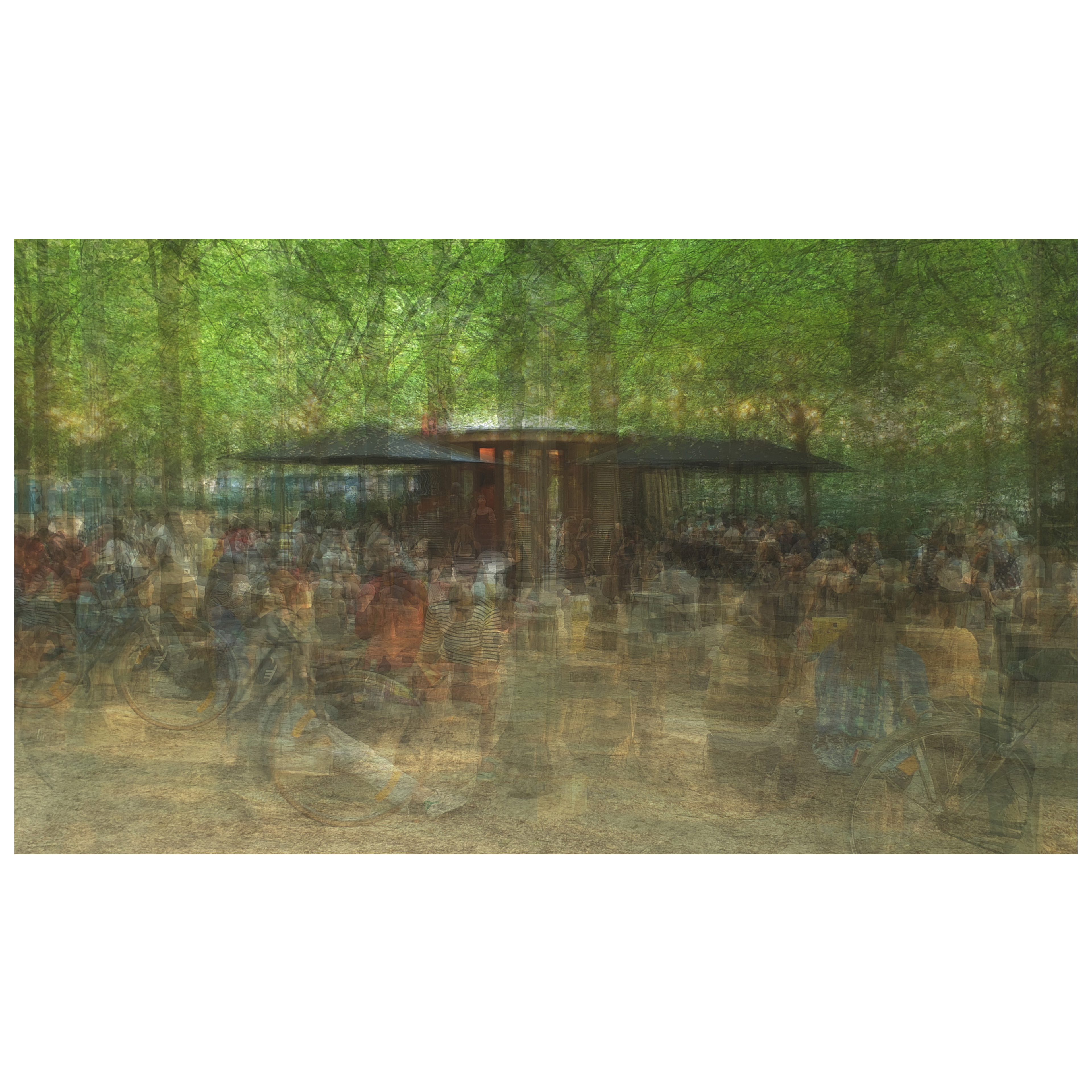 A multilayered photo of a garden bar 