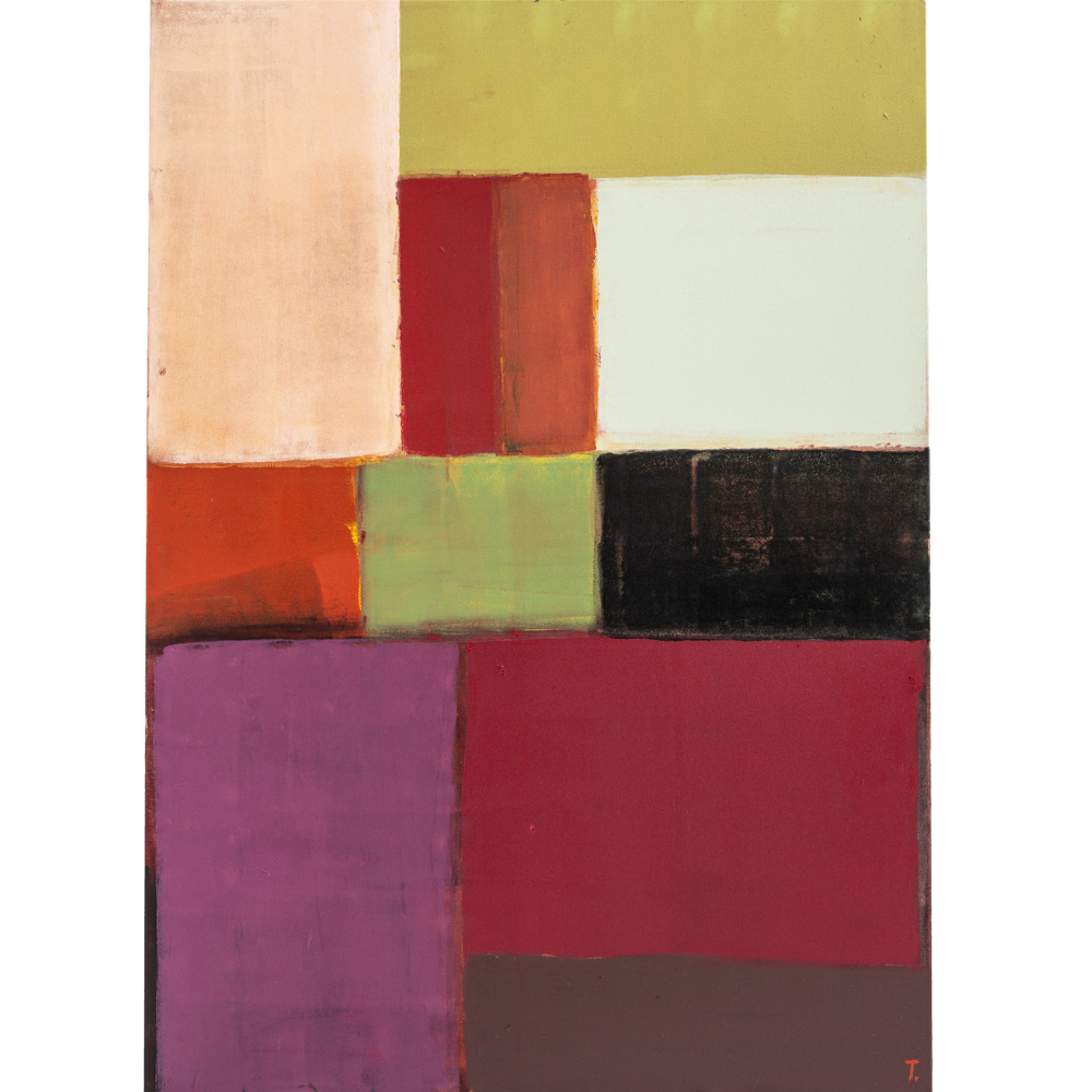 Grande toile abstraite à motifs géométriques aux couleurs vives