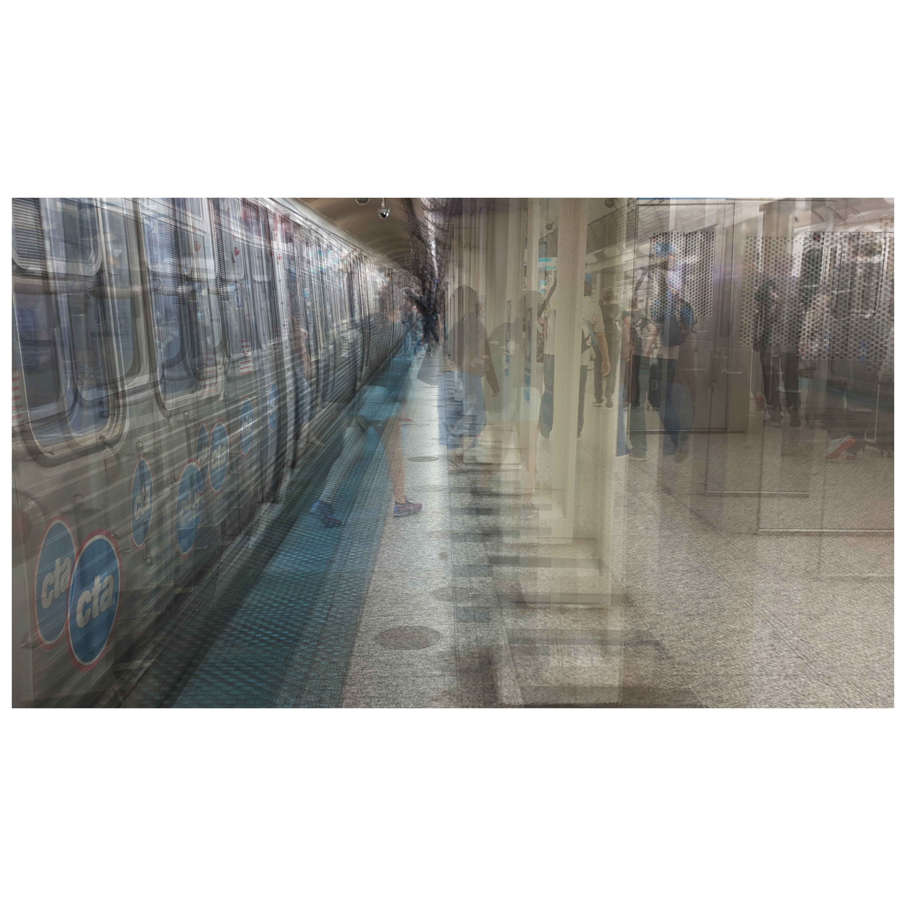 A multilayered photo of a metro station in Chicago