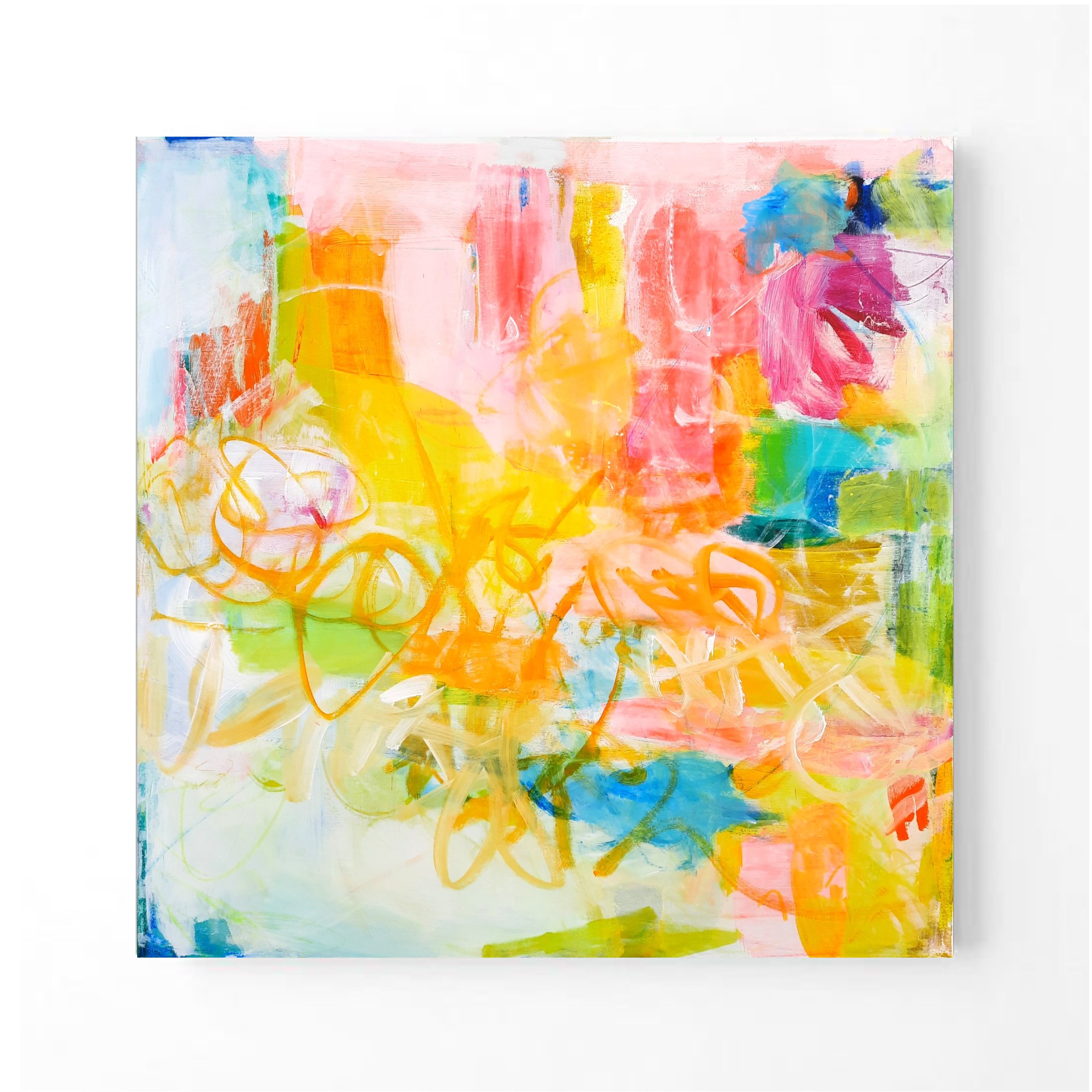 Toile contemporaine 90x90x2cm, acrylique, marqueurs, pastels, crayons, 2022, Roxane Malu