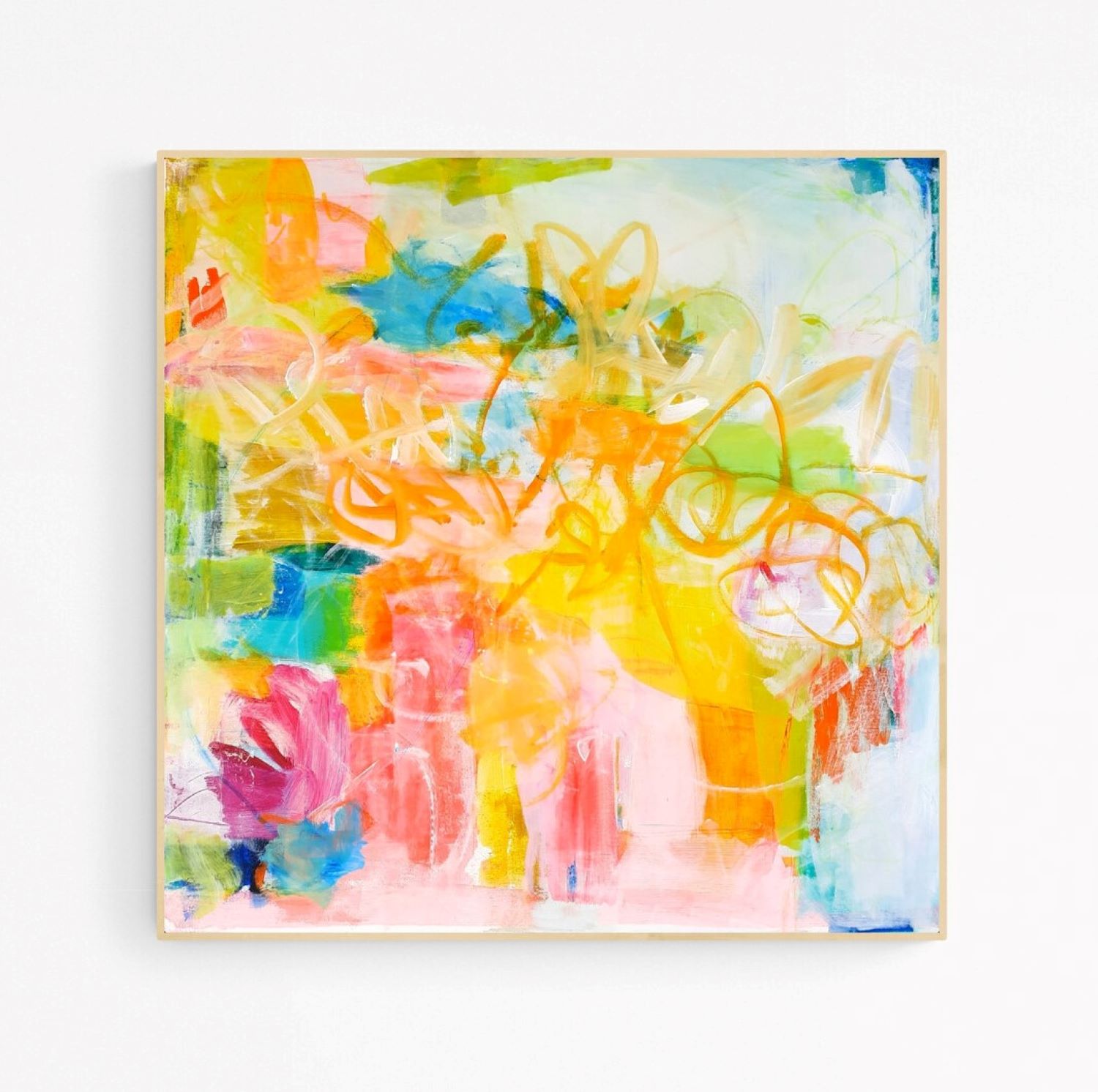 Toile contemporaine 90x90x2cm, acrylique, marqueurs, pastels, crayons, 2022, Roxane Malu
