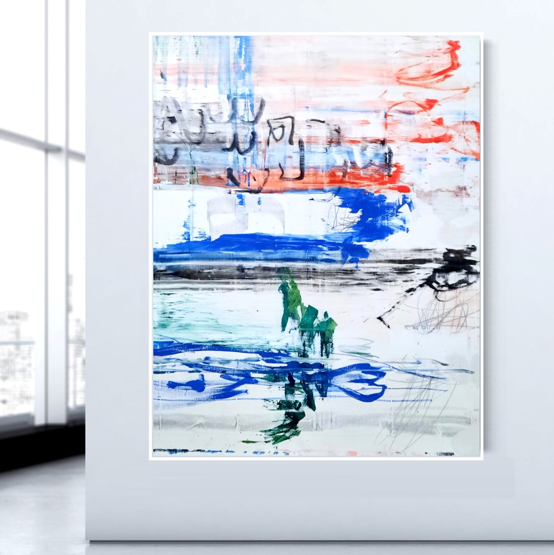Oeuvre contemporaine 130/170/3cm, acrylique, encres, crayons, pastels sur toile, 2024, Roxane Malu
