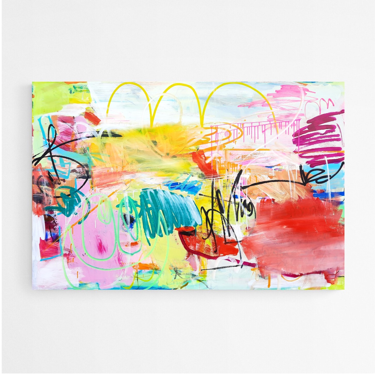 Toile 150x100x2cm, acrylique, pastels, marqueurs, encres. Art abstrait, contemporain. Oeuvre originale, Roxane Malu, 2022