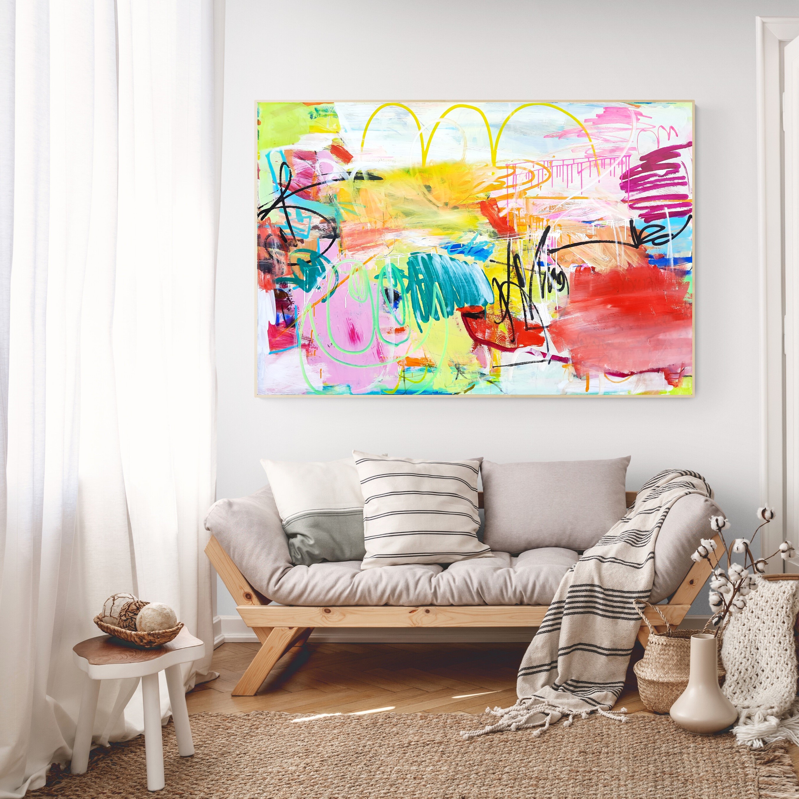 Toile 150x100x2cm, acrylique, pastels, marqueurs, encres. Art abstrait, contemporain. Oeuvre originale, Roxane Malu, 2022