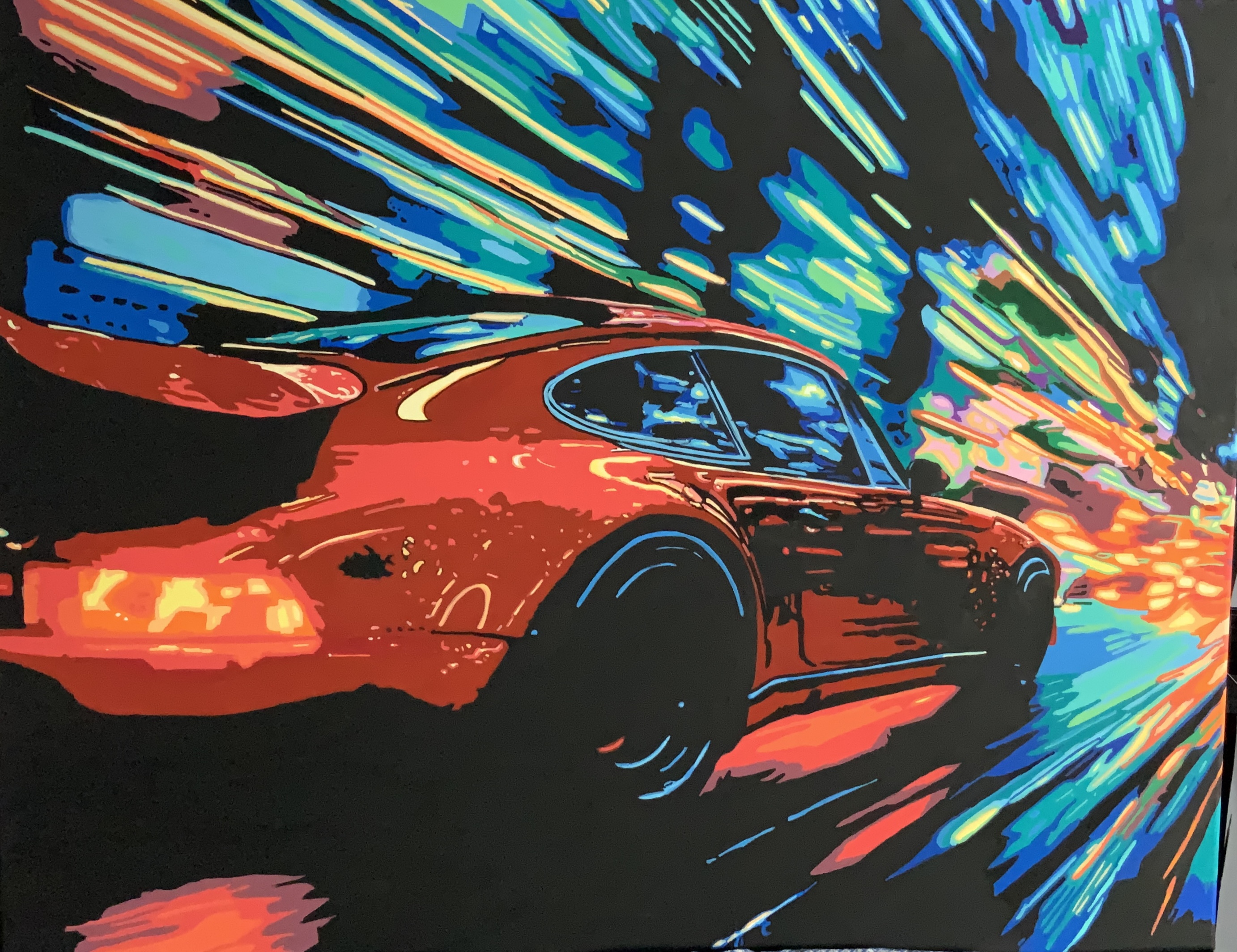 Snelle Porsche op een nachtelijk racetrack