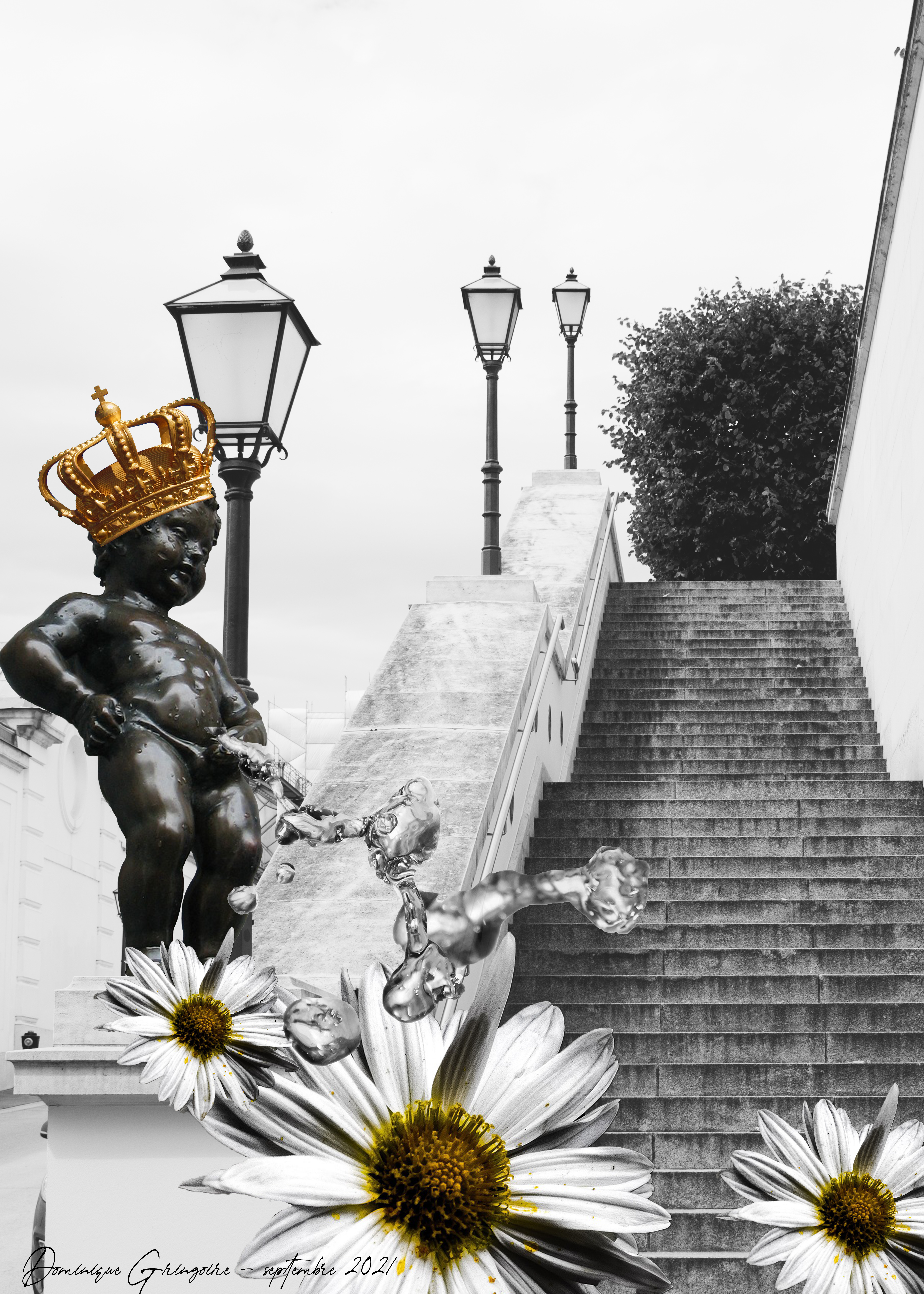 collage, manneken pis, surréalisme