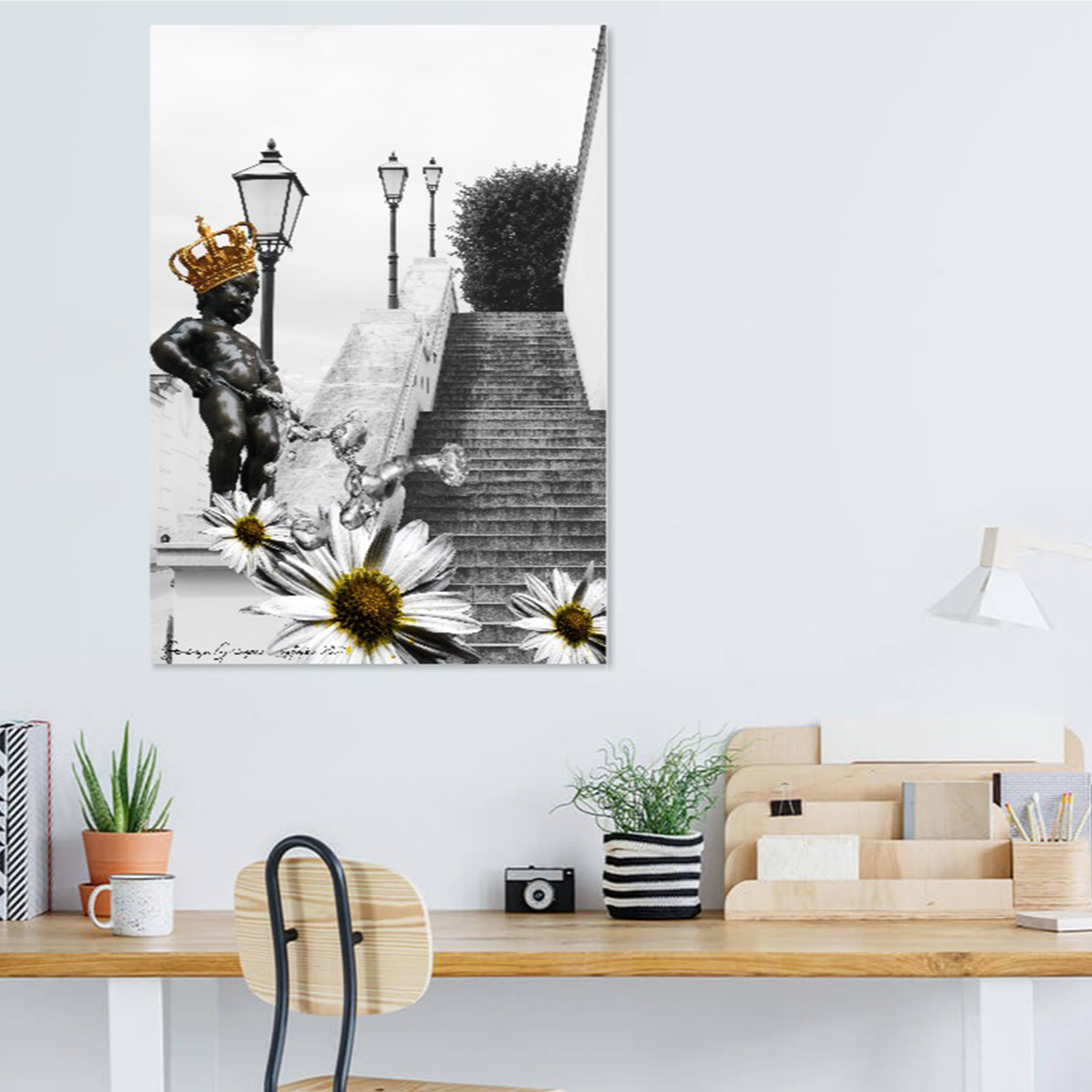 ambiance décoration, collage analogique , surréalisme, manneken pis, surréalisme