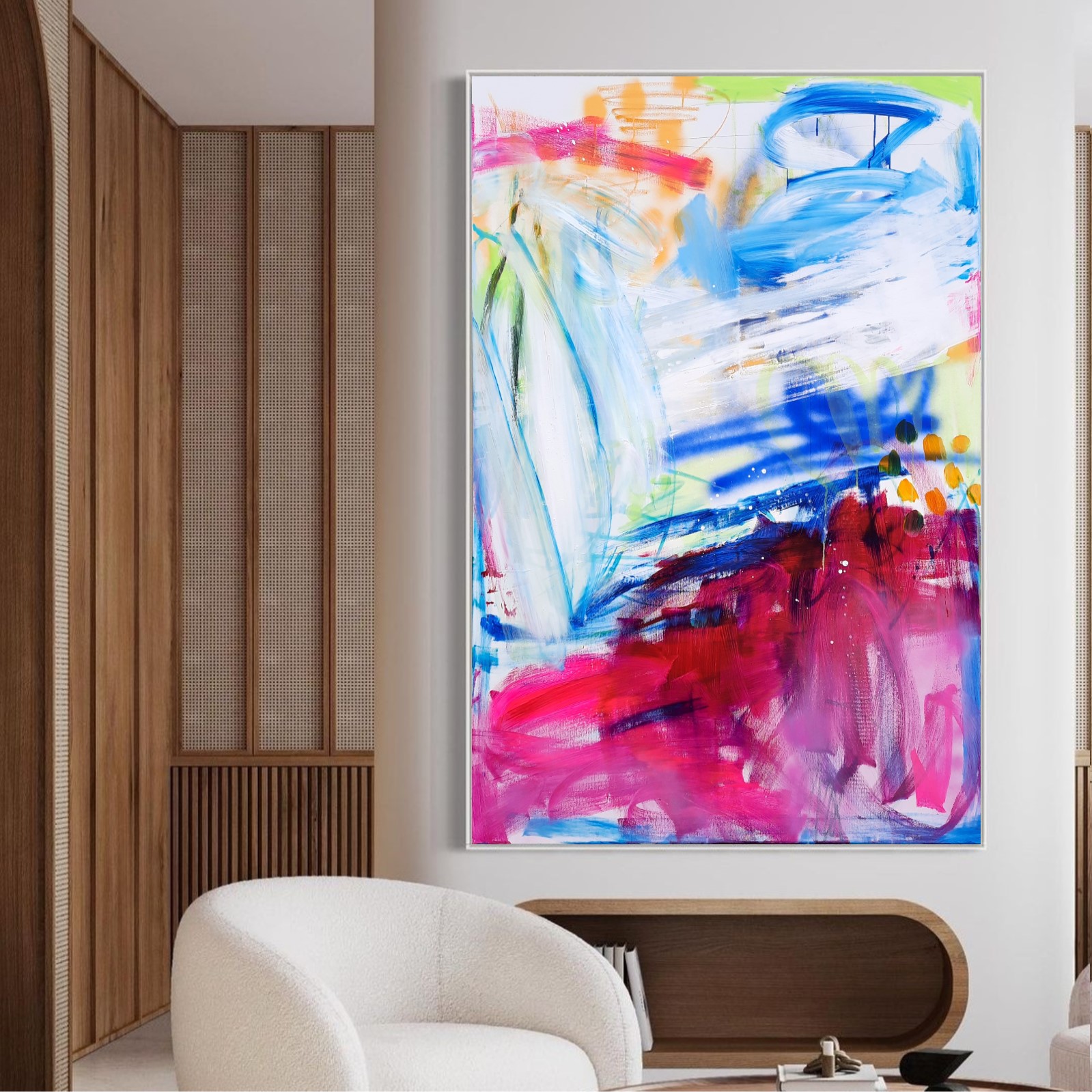 Toile contemporaine 150x100cm, acrylique, encres, peinture en bombe, 2023, Roxane Malu