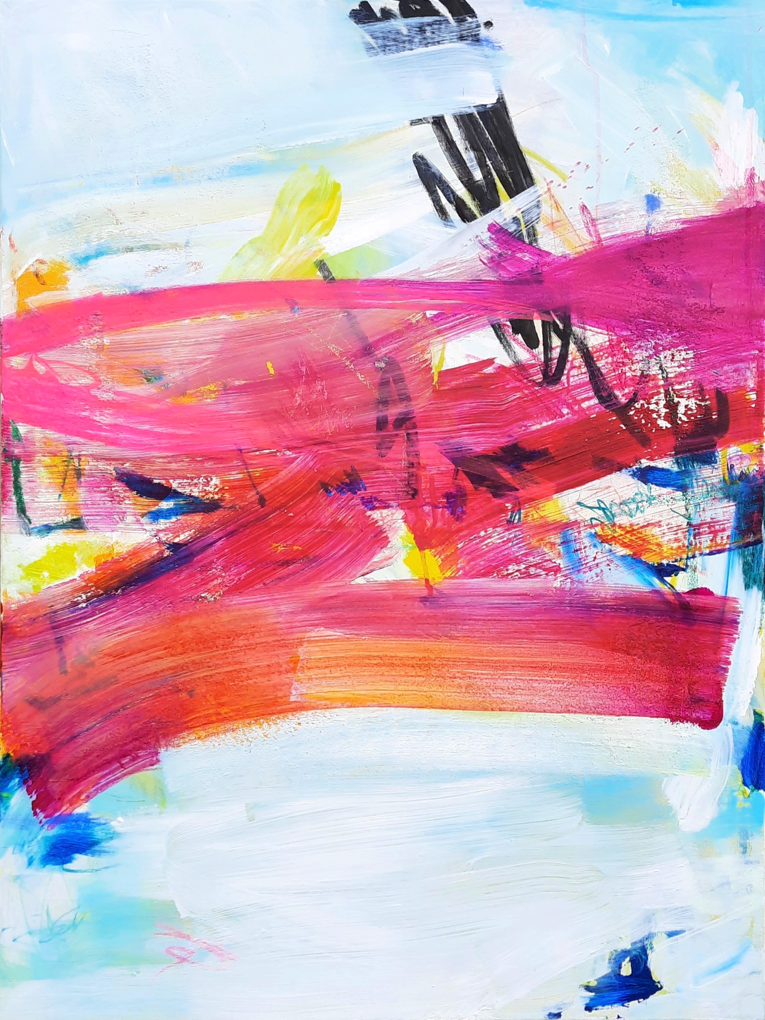 Toile 60x80x2cm, acrylique, pastels et encres. Art abstrait, contemporain. Oeuvre originale, Roxane Malu, 2022