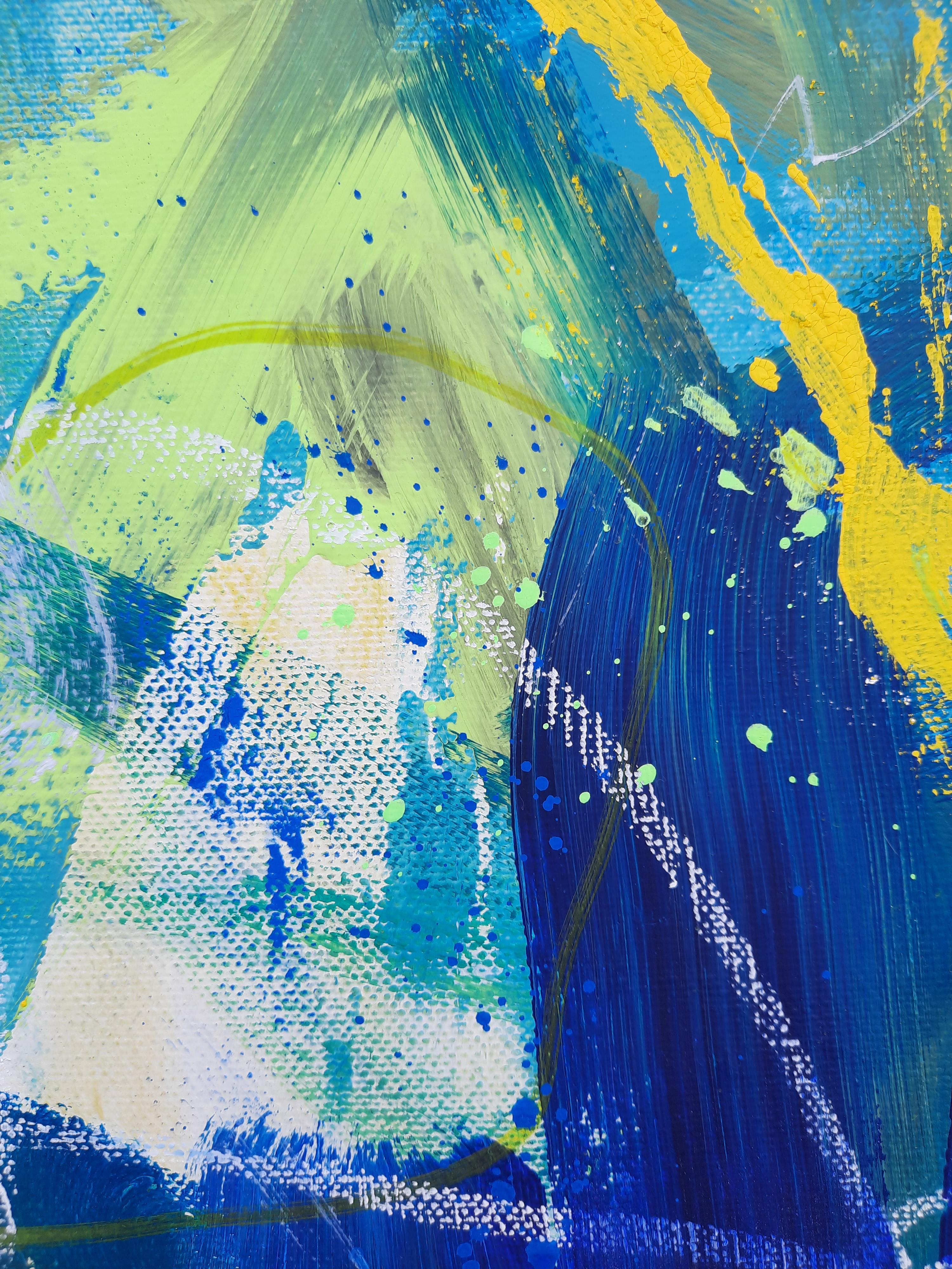 Détail toile contemporaine 70/70/2cm, acrylique, encres, encre de Chine, pastels, crayons, 2023, Roxane Malu