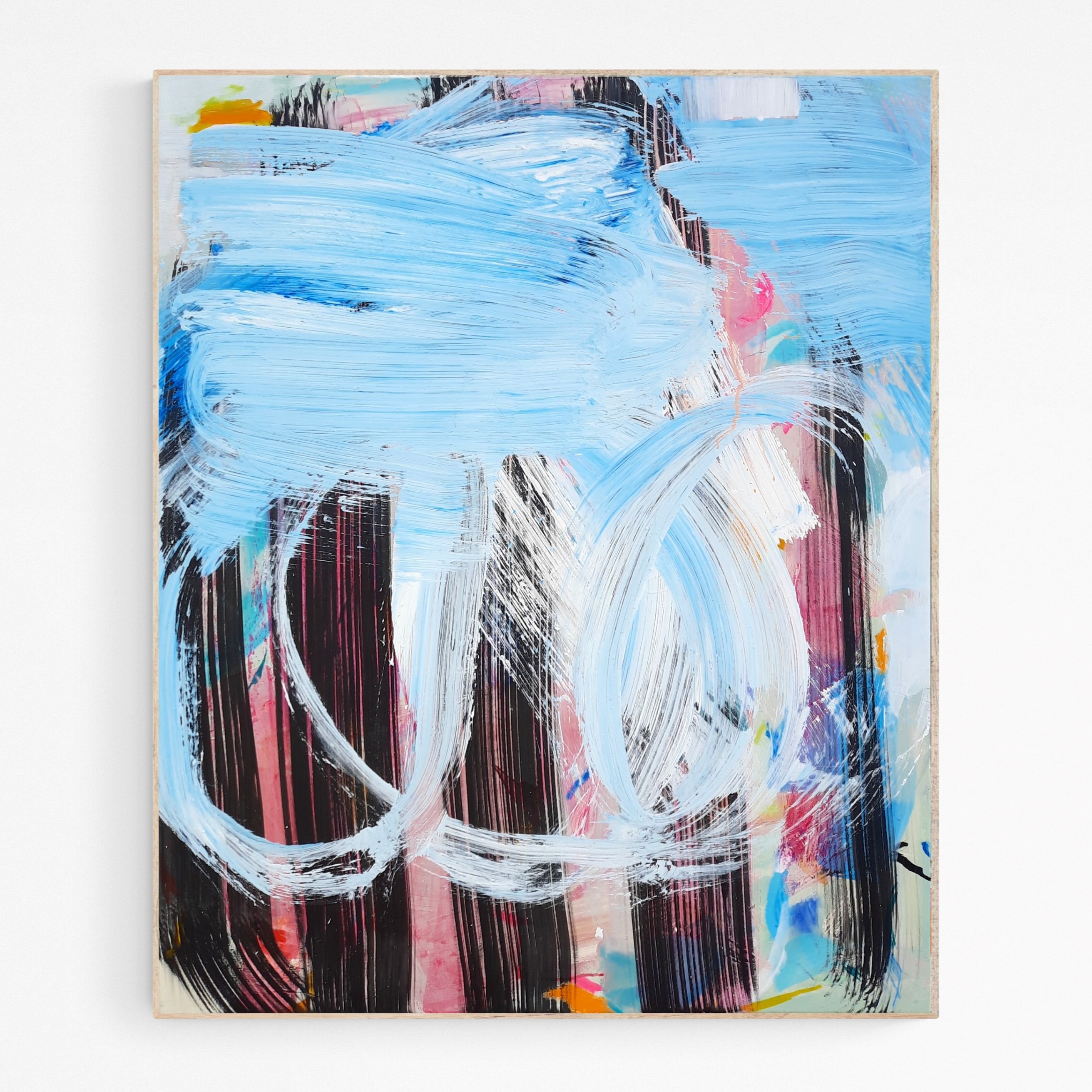 Toile contemporaine abstraite 120x100x4cm, acrylique, pastels et encre de Chine, signée Roxane Malu 2022
