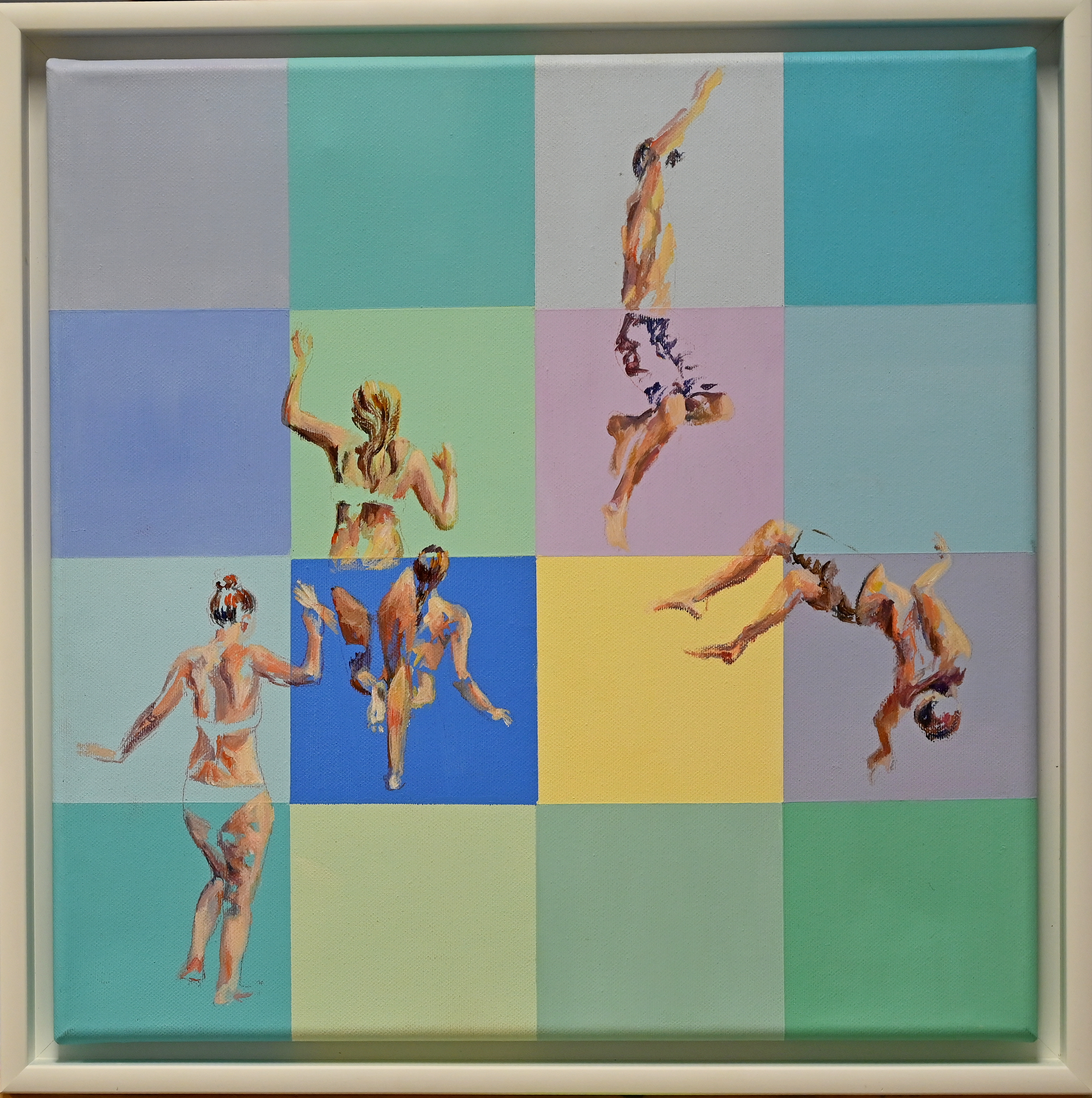 Abstract swimers in colorful background.