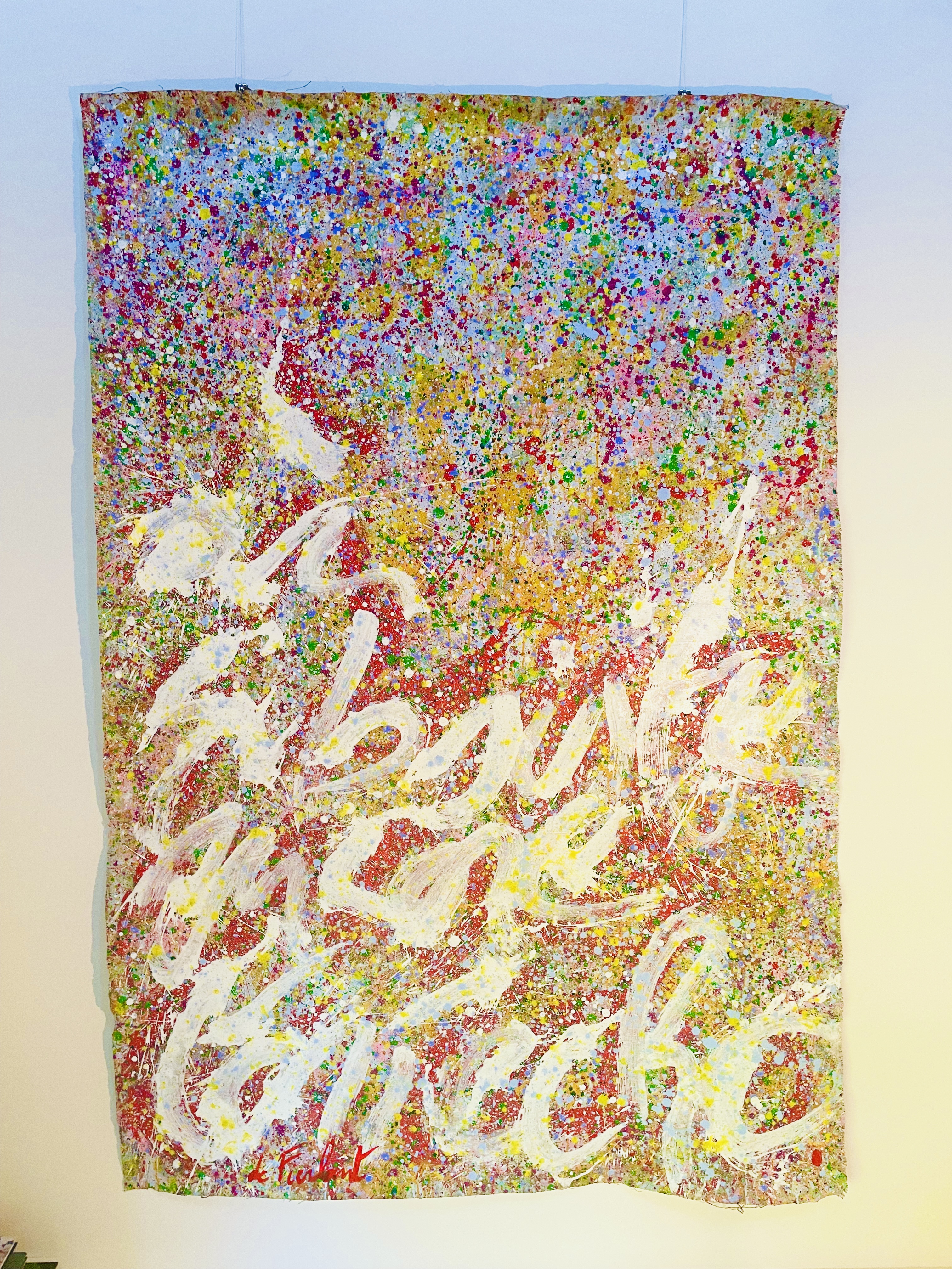 ou subsiste encore ton echo peinture abstraite sur toile de lin brut par christophe de fierlant