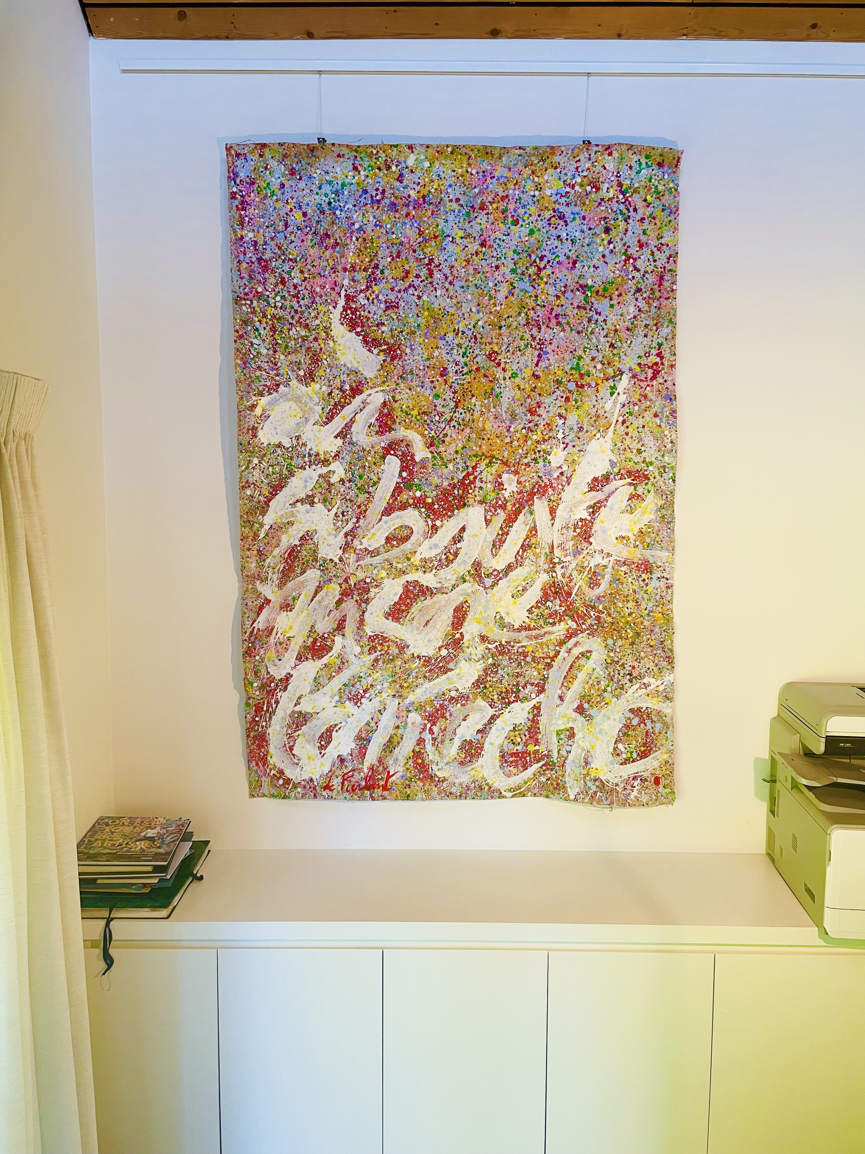 ou subsiste encore ton echo peinture abstraite sur toile de lin brut par christophe de fierlant