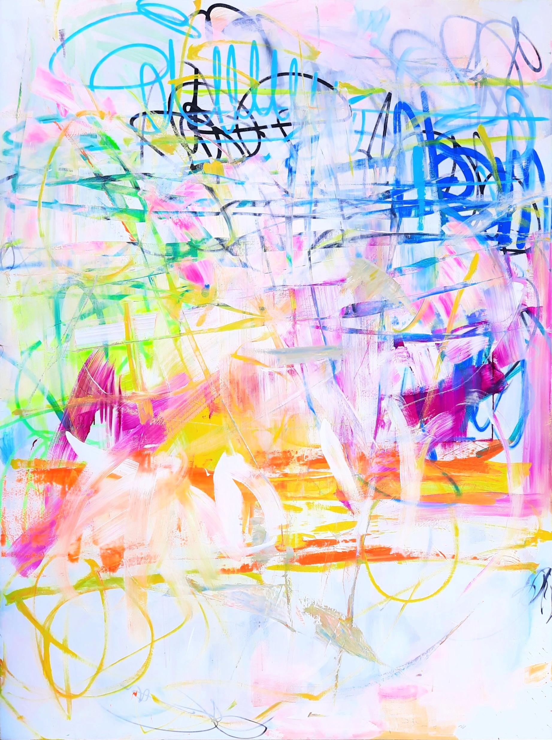 Toile 150x200x2cm, acrylique, marqueurs et encres. Art abstrait, contemporain. Oeuvre originale, Roxane Malu, 2022
