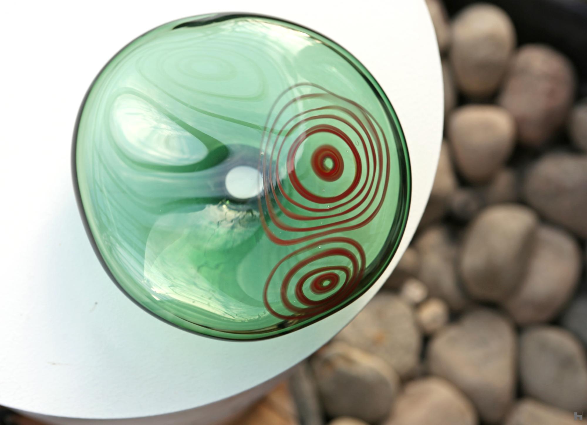 Seeds, blown glass pebble, forest green & red