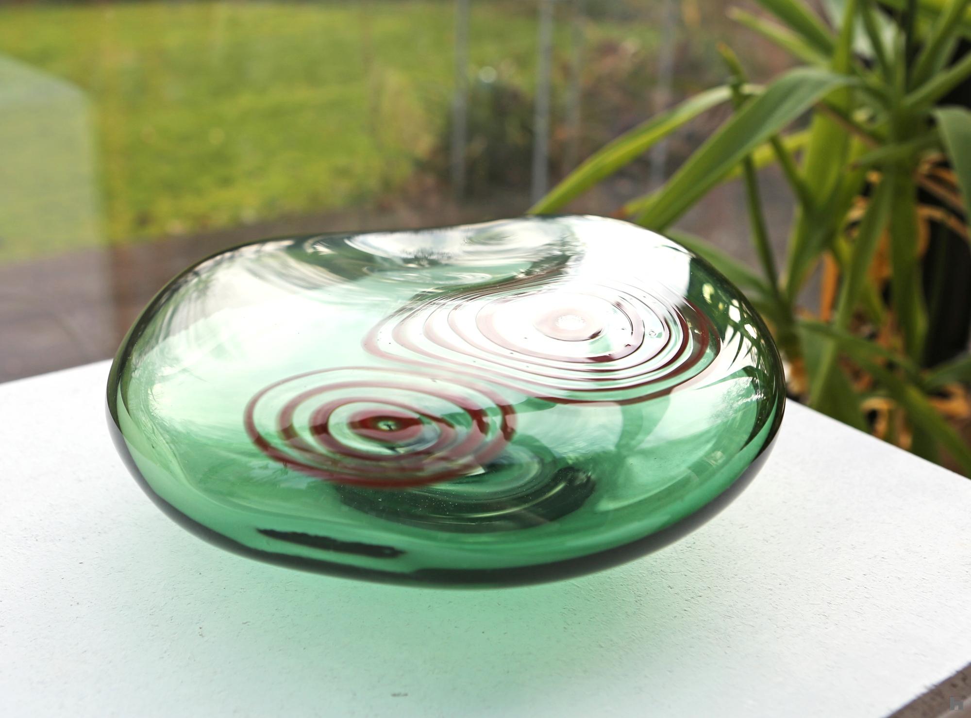 Seeds, blown glass pebble, forest green & red