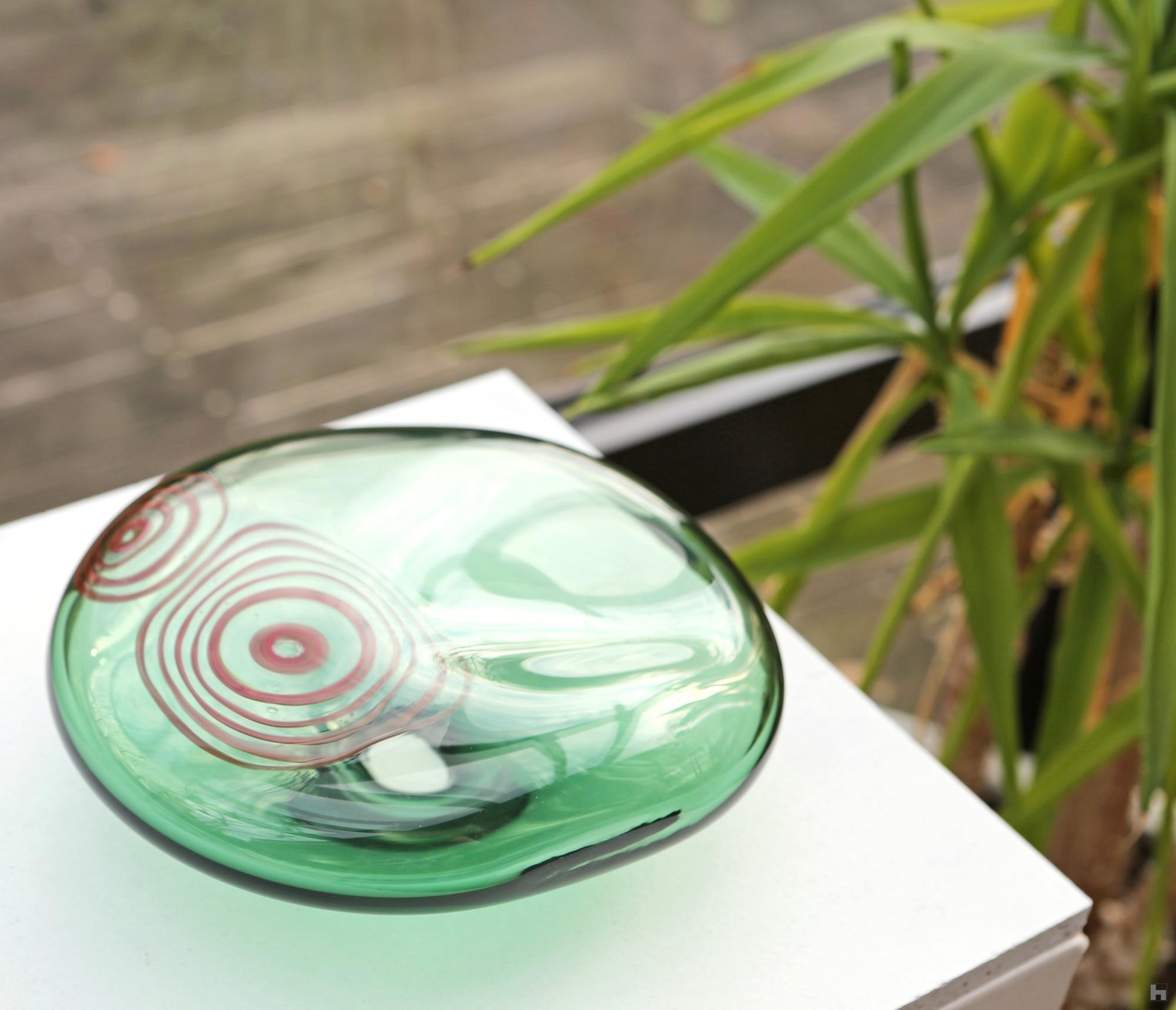 Seeds, blown glass pebble, forest green & red