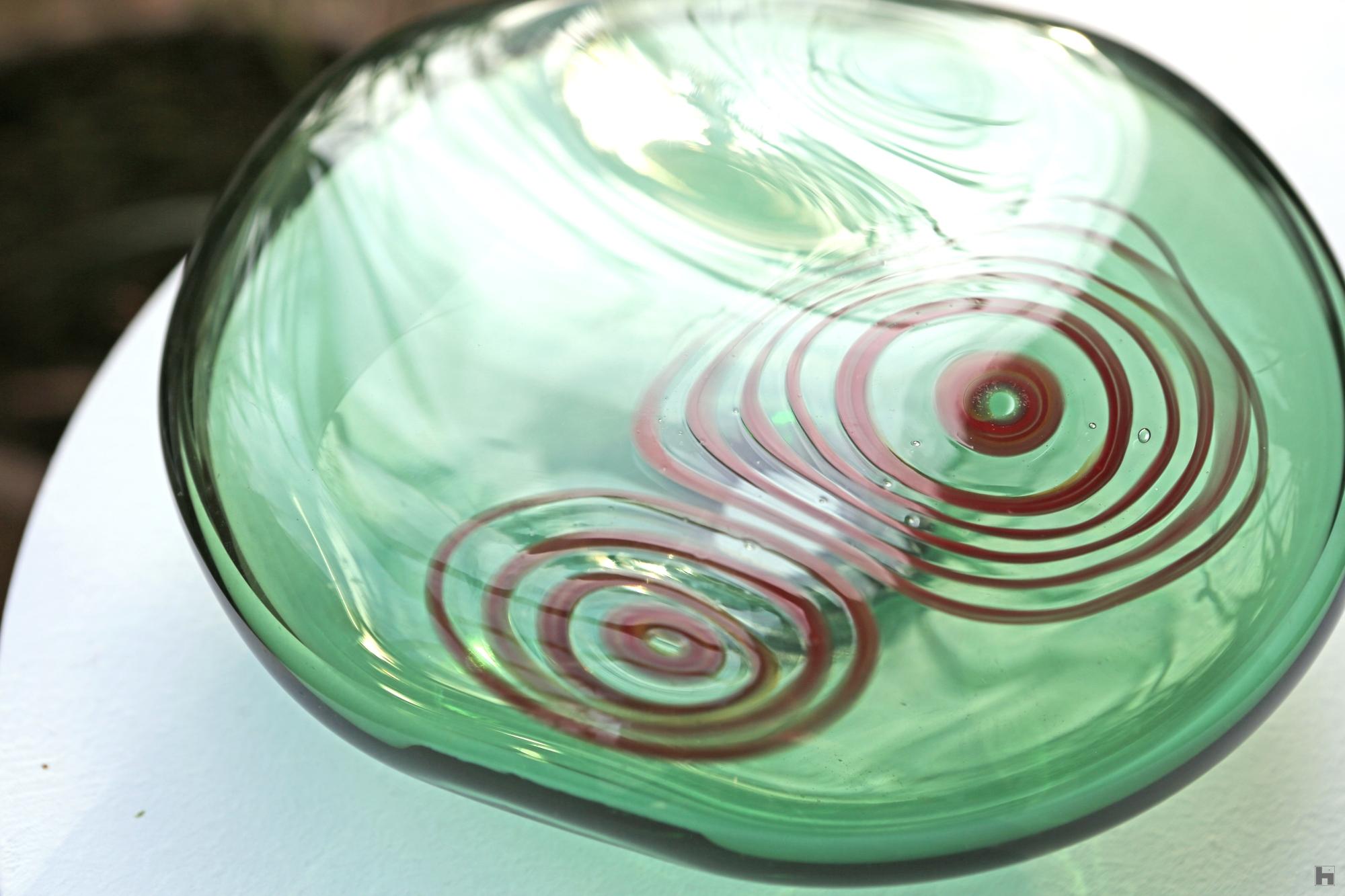 Seeds, blown glass pebble, forest green & red