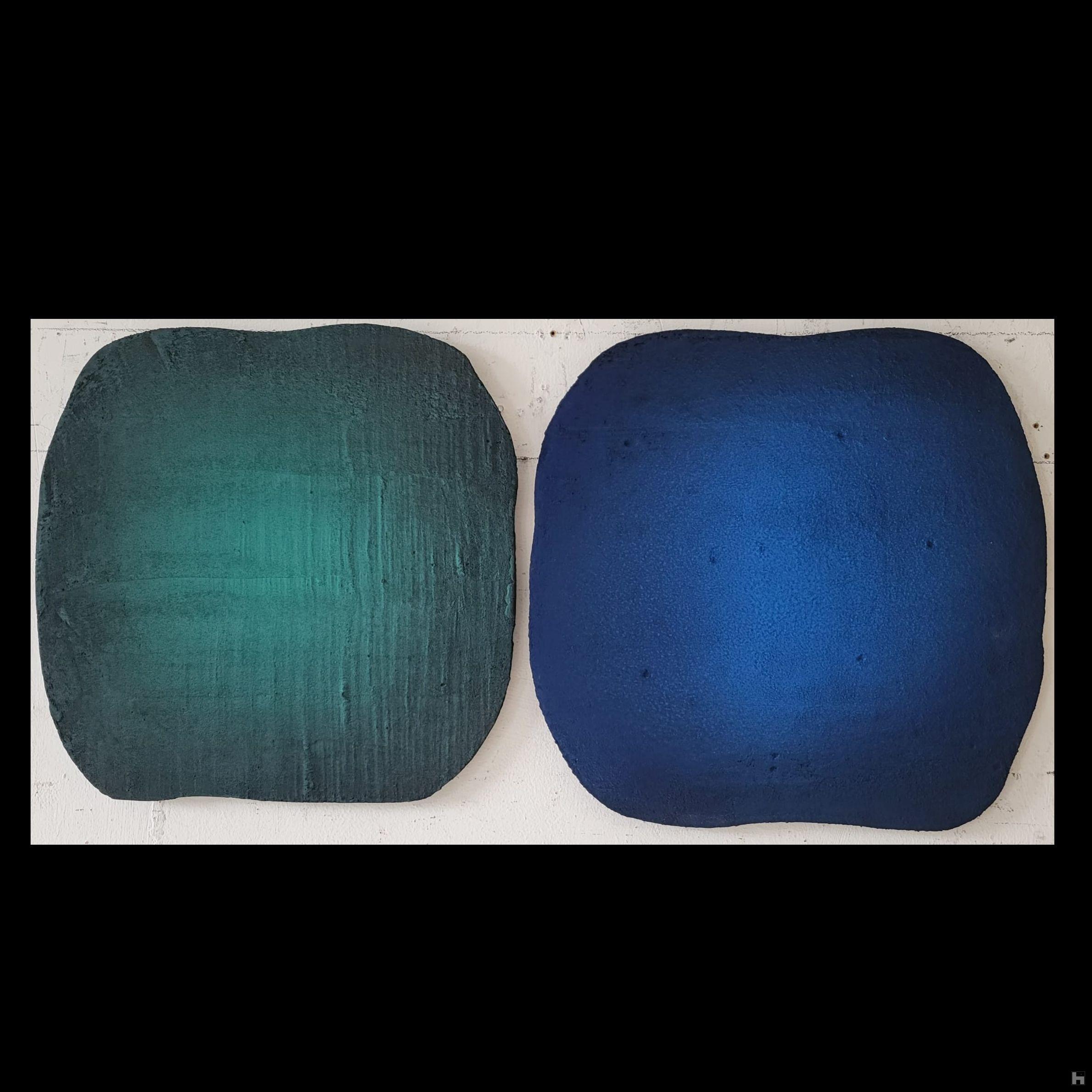 éclosion verte et bleu ciment et pigments sur dibond
