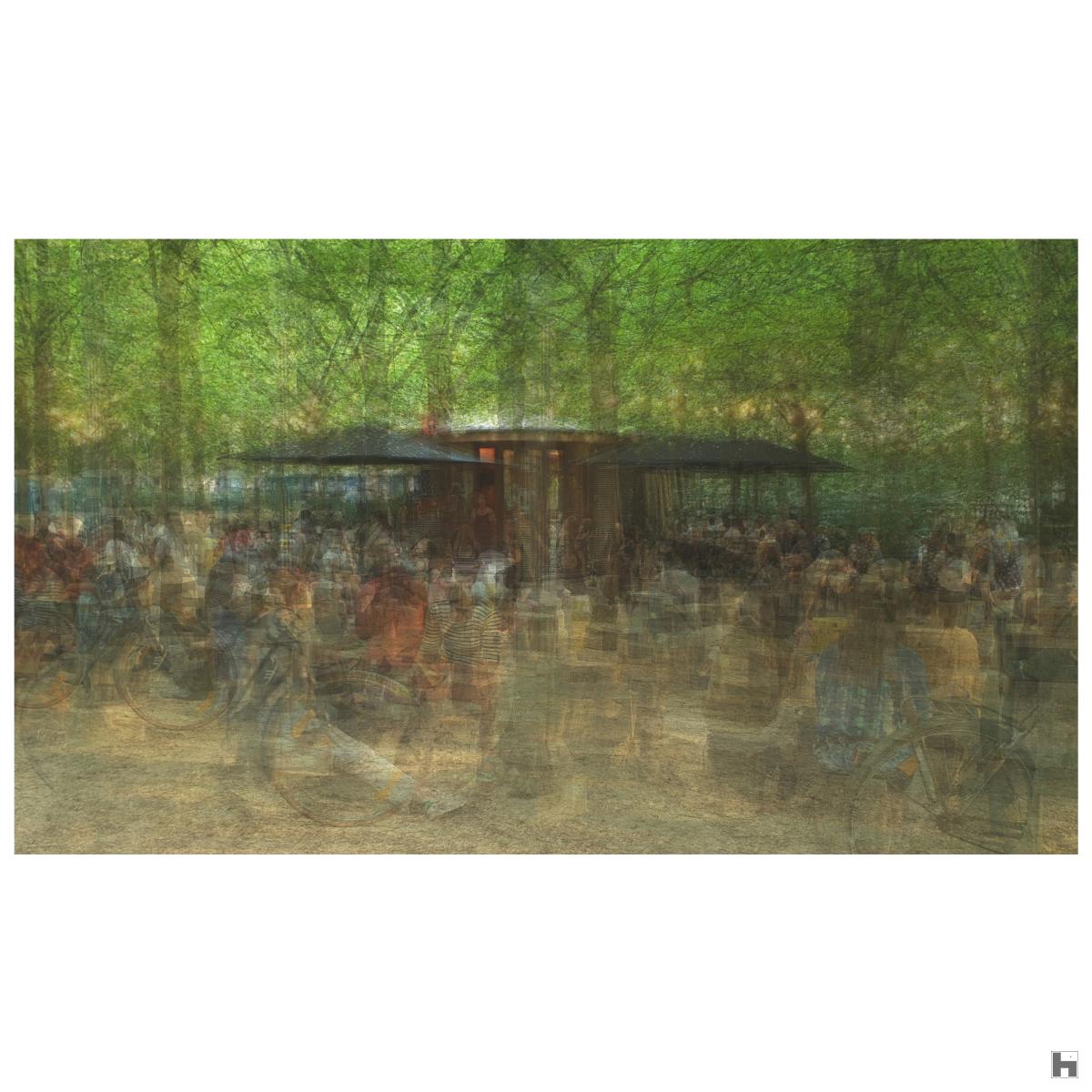 A multilayered photo of a garden bar 