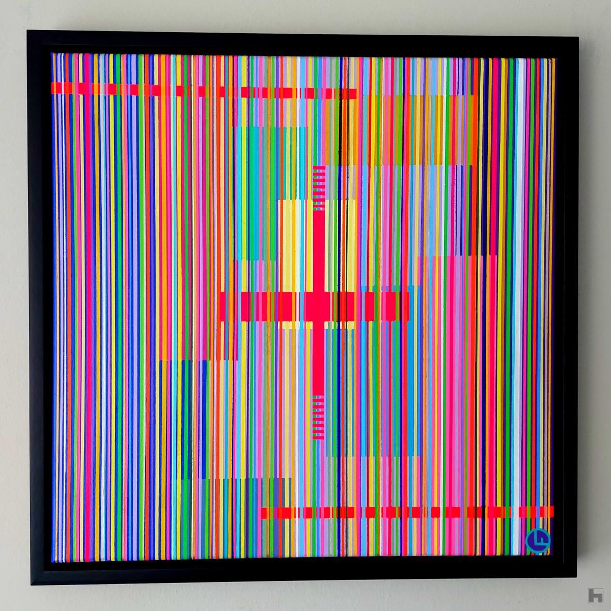 painting vertical colored lines 50 x 50 cm framed in American box