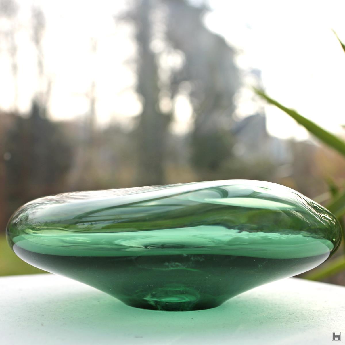 Seeds, blown glass pebble, forest green & red