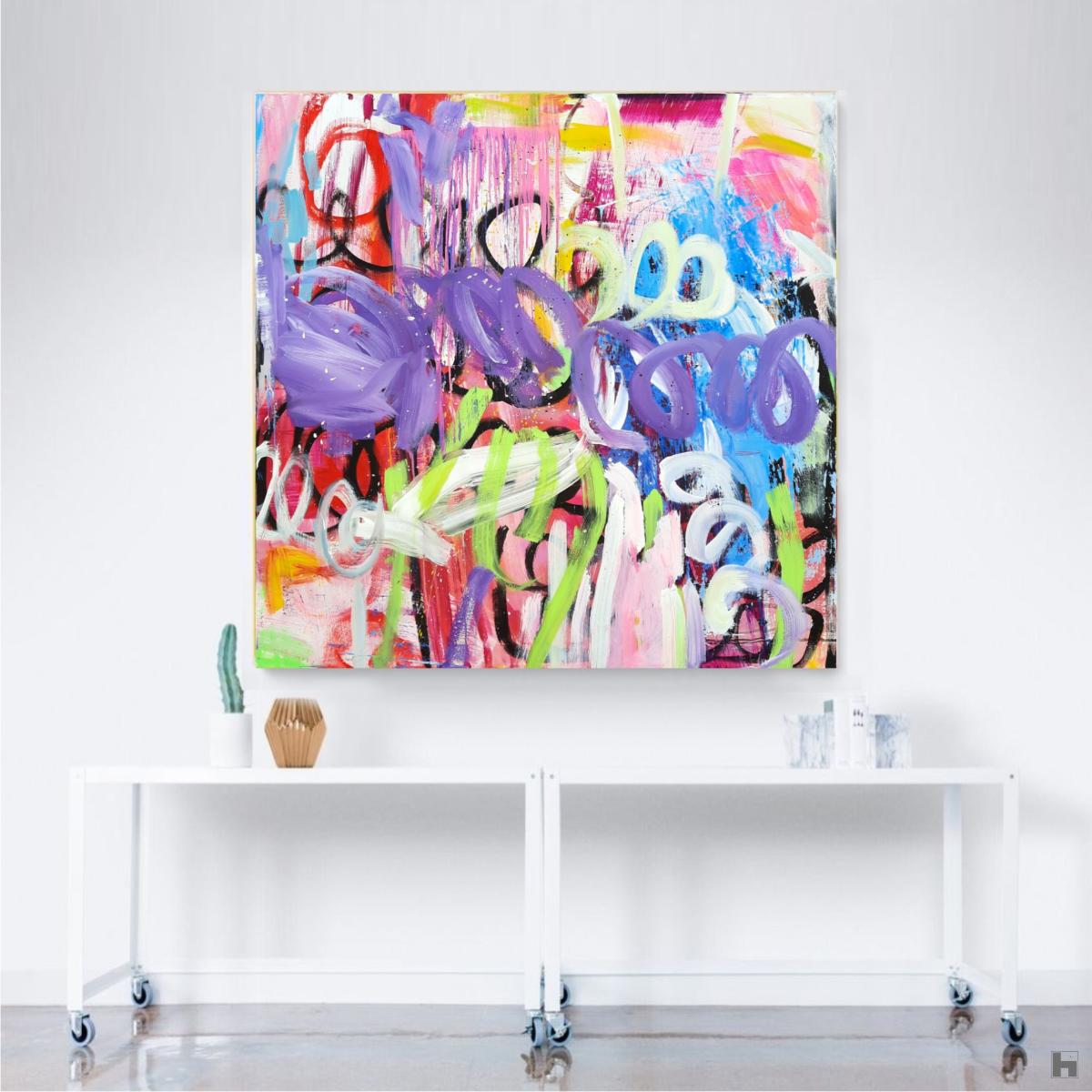 Toile contemporaine 120/120/3cm, acrylique et encres, 2023, Roxane Malu