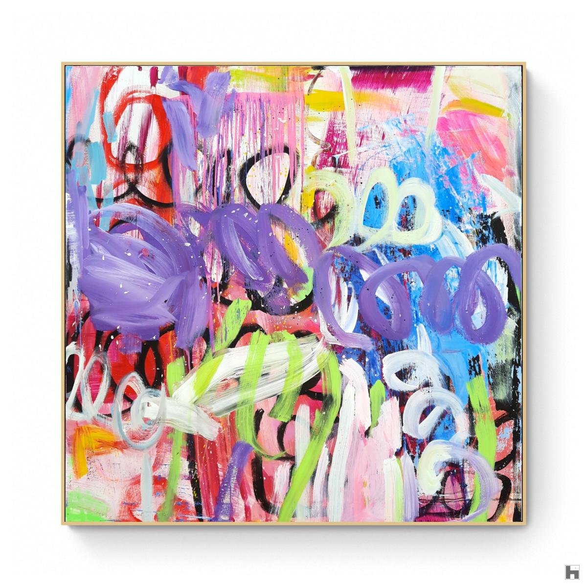 Toile contemporaine 120/120/3cm, acrylique et encres, 2023, Roxane Malu
