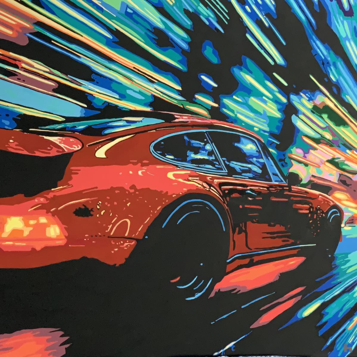 Snelle Porsche op een nachtelijk racetrack