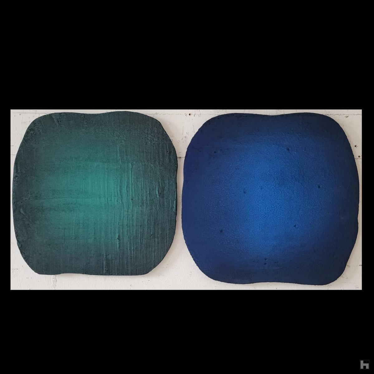 éclosion verte et bleu ciment et pigments sur dibond