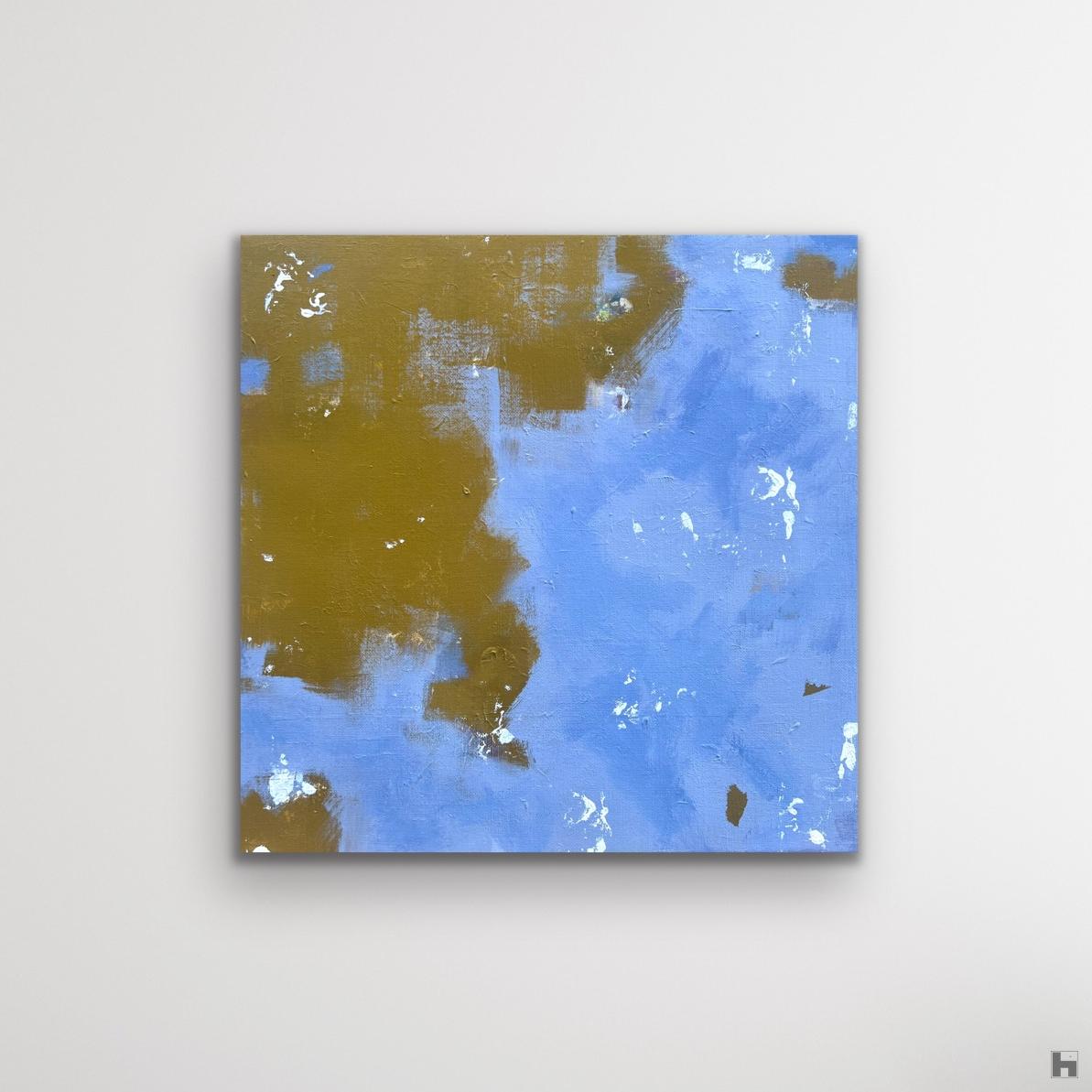 A blue, square painting on a white background.