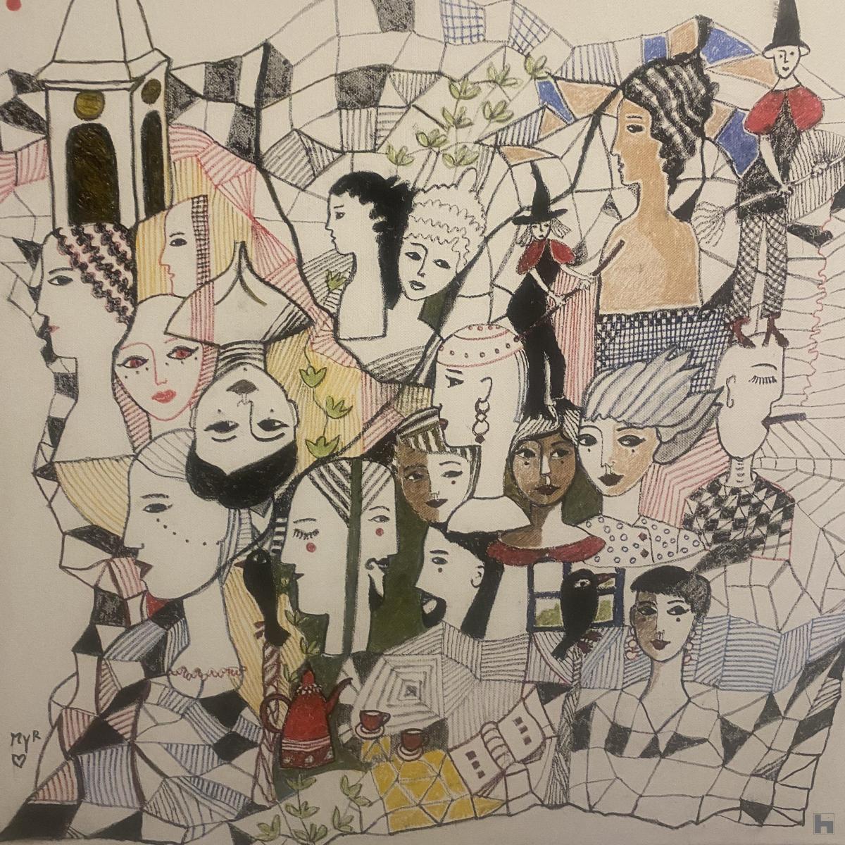 Tableau peinture sur toile avec motifs entremêlés
