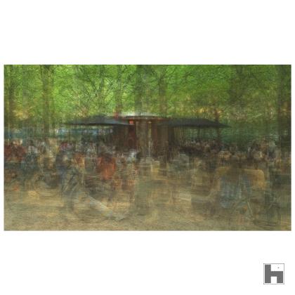 A multilayered photo of a garden bar 