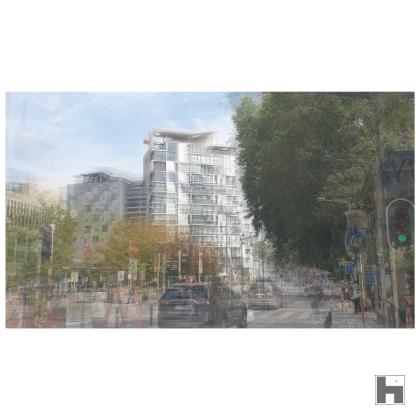 A multilayered photo of a corner of Brussels