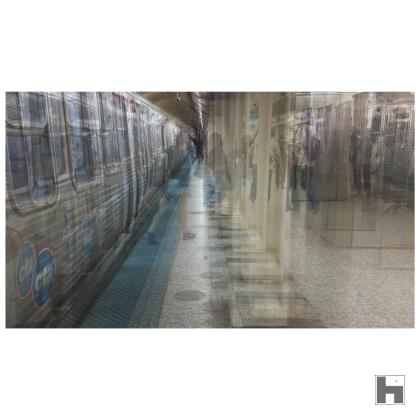 A multilayered photo of a metro station in Chicago