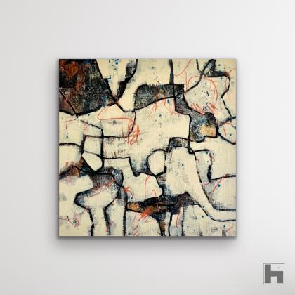 A small abstract painting on a white background