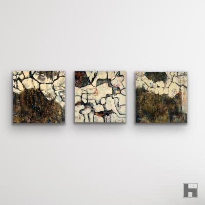 Three small abstract paintings together