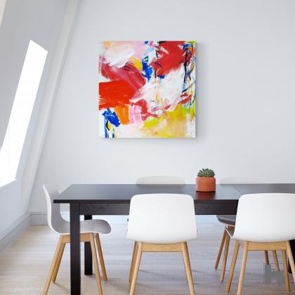 Toile 90x90cm, acrylique, pastels et marqueurs. Art abstrait, contemporain. Oeuvre originale, Roxane Malu, 2022