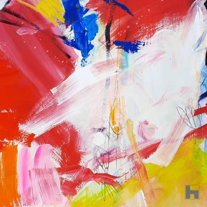 Toile 90x90cm, acrylique, pastels et marqueurs. Art abstrait, contemporain. Oeuvre originale, Roxane Malu, 2022