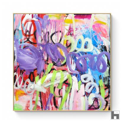 Toile contemporaine 120/120/3cm, acrylique et encres, 2023, Roxane Malu