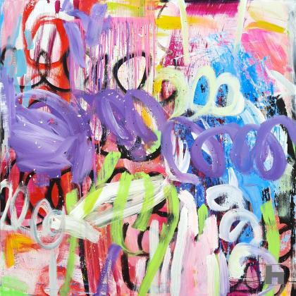 Toile contemporaine 120/120/3cm, acrylique et encres, 2023, Roxane Malu