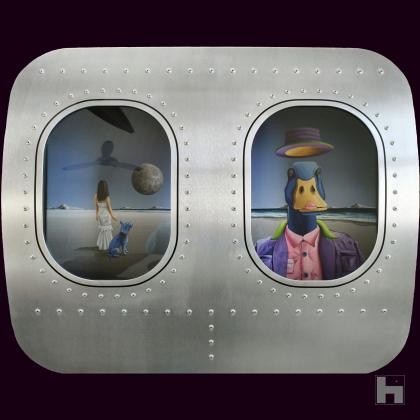 Summer Travel. Double Airplane Window