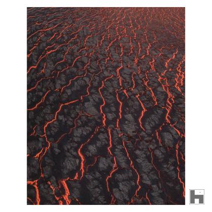 Fissures du volcan Meradalir. La lave sèche, vieille de quelques jours, crée des fissures qui laissent passer la lave fraîche.