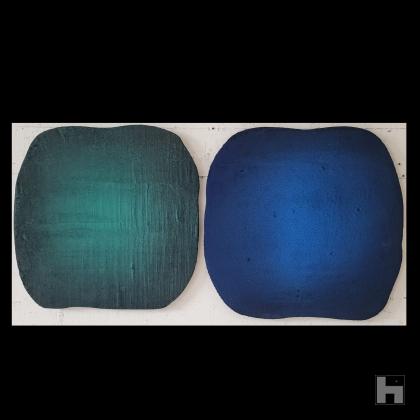 éclosion verte et bleu ciment et pigments sur dibond