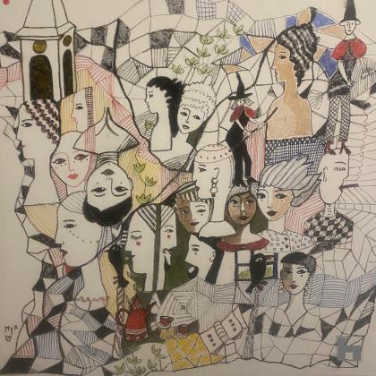 Tableau peinture sur toile avec motifs entremêlés